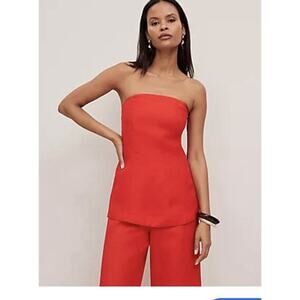 LOFT Petite Strapless Linen Blend Tunic Top Red SP NWOT